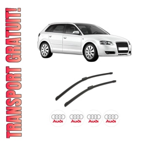 Set stergatoare auto AUDI A3 Sportback (8PA) din 2004-2013, pentru parbriz auto, 2 bucati, Bosch Aerotwin, din cauciuc siliconat rezistent, 4 Stickere Auto AUDI
