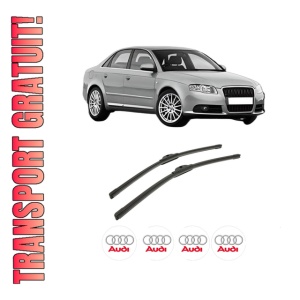 Set stergatoare auto AUDI A4 B7 (8EC) din 2004-2008, pentru parbriz auto, 2 bucati, Bosch Aerotwin, din cauciuc siliconat rezistent, 4 Stickere Auto AUDI