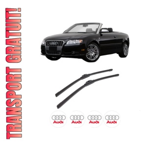 Set stergatoare auto AUDI A4 B7 Convertible (8HE) din 2005-2009, pentru parbriz auto, 2 bucati, Bosch Aerotwin, din cauciuc siliconat rezistent, 4 Stickere Auto AUDI