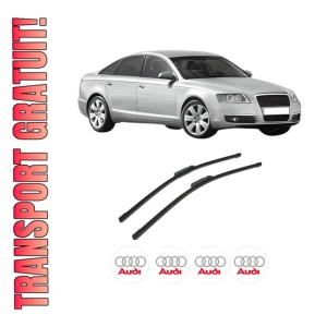Set stergatoare auto AUDI A6 C6 (4F2) din 2004-2011, pentru parbriz auto, 2 bucati, Bosch Aerotwin, din cauciuc siliconat rezistent, 4 Stickere Auto AUDI