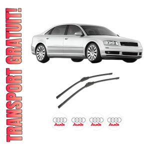 Set stergatoare auto AUDI A8 D3 (4E2, 4E8) din 2002-2010, pentru parbriz auto, 2 bucati, Bosch Aerotwin, din cauciuc siliconat rezistent, 4 Stickere Auto AUDI
