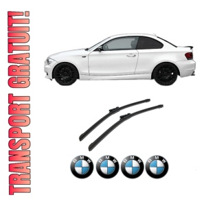 Set stergatoare auto BMW Seria 1 Coupe (E82) din 2007-2013, pentru parbriz auto, 2 bucati, Bosch Aerotwin, din cauciuc siliconat rezistent, 4 Stickere Auto BMW Seria