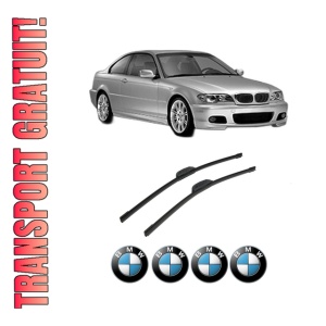 Set stergatoare auto BMW Seria 3 Coupe (E46) din 1998-2006, pentru parbriz auto, 2 bucati, Bosch Aerotwin Retrofit, din cauciuc siliconat rezistent, 4 Stickere Auto BMW Seria