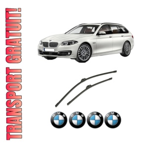 Set stergatoare auto BMW Seria 5 Touring (F11) din 2009-2017, pentru parbriz auto, 2 bucati, Bosch Aerotwin, din cauciuc siliconat rezistent, 4 Stickere Auto BMW Seria