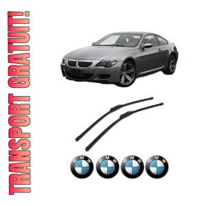 Set stergatoare auto BMW Seria 6 (E63) din 2003-2010, pentru parbriz auto, 2 bucati, Bosch Aerotwin, din cauciuc siliconat rezistent, 4 Stickere Auto BMW Seria