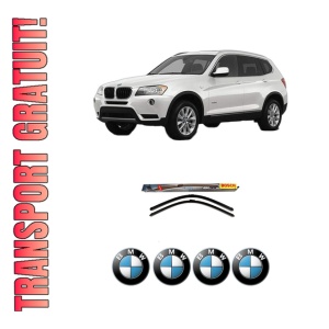 Set stergatoare auto BMW Seria X3 (F25) din 2010-2017, pentru parbriz auto, 2 bucati, Bosch Aerotwin, din cauciuc siliconat rezistent, 4 Stickere Auto BMW Seria