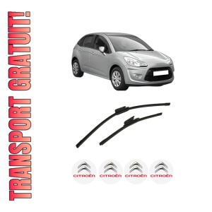 Set stergatoare auto CITROEN C3 II (SC_) din 2009-2016, pentru parbriz auto, 2 bucati, Bosch Aerotwin, din cauciuc siliconat rezistent, 4 Stickere Auto CITROEN