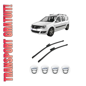 Set stergatoare auto DACIA LOGAN MCV II din 2013-2019, pentru parbriz auto, 2 bucati, Bosch Aerotwin, din cauciuc siliconat rezistent, 4 Stickere Auto DACIA