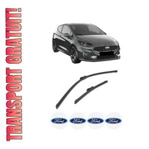 Set stergatoare auto FORD FIESTA VII (HJ, HF) din 2017-2022, pentru parbriz auto, 2 bucati, Bosch Aerotwin, din cauciuc siliconat rezistent, 4 Stickere Auto FORD