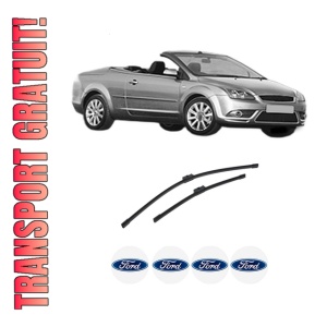Set stergatoare auto FORD FOCUS II Convertible din 2006-2010, pentru parbriz auto, 2 bucati, Bosch Aerotwin, din cauciuc siliconat rezistent, 4 Stickere Auto FORD