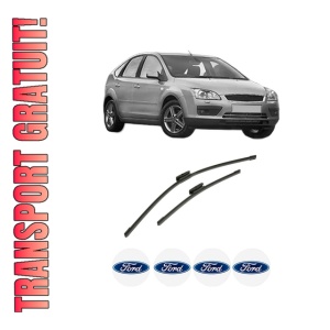 Set stergatoare auto FORD FOCUS II (DA_, HCP, DP) din 2004-2012, pentru parbriz auto, 2 bucati, Bosch Aerotwin Multi, din cauciuc siliconat rezistent, 4 Stickere Auto FORD