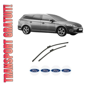Set stergatoare auto FORD MONDEO IV Van din 2007-2014, pentru parbriz auto, 2 bucati, Bosch Aerotwin, din cauciuc siliconat rezistent, 4 Stickere Auto FORD