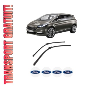 Set stergatoare auto FORD S-MAX (CJ, WA6) din 2015-2018, pentru parbriz auto, 2 bucati, Bosch Aerotwin, din cauciuc siliconat rezistent, 4 Stickere Auto FORD
