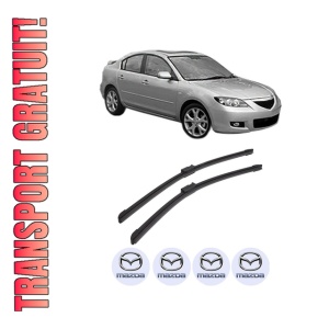 Set stergatoare auto MAZDA 3 Saloon (BK) din 2003-2009, pentru parbriz auto, 2 bucati, Bosch Aerotwin, din cauciuc siliconat rezistent, 4 Stickere Auto MAZDA
