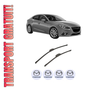 Set stergatoare auto MAZDA 3 Saloon (BM_, BN_) din 2013-2019, pentru parbriz auto, 2 bucati, Bosch Aerotwin Retrofit, din cauciuc siliconat rezistent, 4 Stickere Auto MAZDA