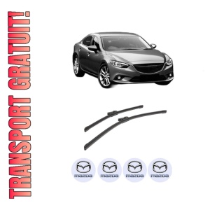 Set stergatoare auto MAZDA 6 Saloon (GJ, GL) din 2012-2020, pentru parbriz auto, 2 bucati, Bosch Aerotwin, din cauciuc siliconat rezistent, 4 Stickere Auto MAZDA