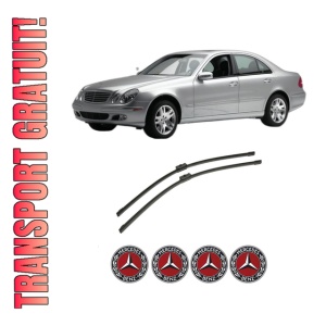 Set stergatoare auto MERCEDES-BENZ E-CLASS Platform/Chassis (VF211) din 2003-2009, pentru parbriz auto, 2 bucati, Bosch Aerotwin, din cauciuc siliconat rezistent, 4 Stickere Auto MERCEDES-BENZ
