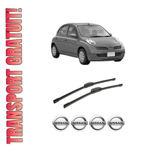 Set stergatoare auto NISSAN MICRA III (K12) din 2002-2010, pentru parbriz auto, 2 bucati, Bosch Aerotwin Retrofit, din cauciuc siliconat rezistent, 4 Stickere Auto NISSAN
