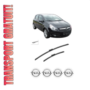 Set stergatoare auto OPEL CORSA D (S07) din 2006-2014, pentru parbriz auto, 2 bucati, Bosch Aerotwin, din cauciuc siliconat rezistent, 4 Stickere Auto OPEL