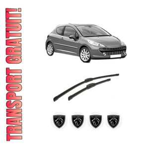 Set stergatoare auto PEUGEOT 207 (WA_, WC_) din 2006-2015, pentru parbriz auto, 2 bucati, Bosch Aerotwin Retrofit, din cauciuc siliconat rezistent, 4 Stickere Auto PEUGEOT
