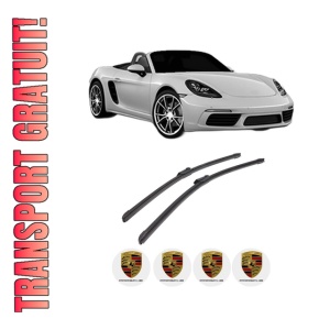 Set stergatoare auto PORSCHE 718 BOXSTER Spyder (982) din 2019, pentru parbriz auto, 2 bucati, Bosch Aerotwin, din cauciuc siliconat rezistent, 4 Stickere Auto PORSCHE