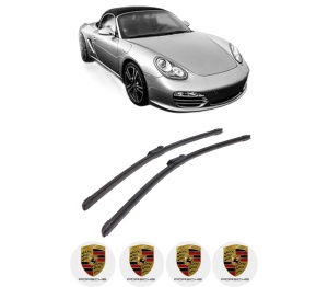 Set stergatoare auto PORSCHE BOXSTER Spyder (981) din 2015-2016, pentru parbriz auto, 2 bucati, Bosch Aerotwin, din cauciuc siliconat rezistent, 4 Stickere Auto PORSCHE - Img 2