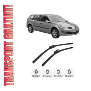 Set stergatoare auto RENAULT MEGANE II Estate Van (KM_) din 2003-2009, pentru parbriz auto, 2 bucati, Bosch Aerotwin, din cauciuc siliconat rezistent, 4 Stickere Auto RENAULT