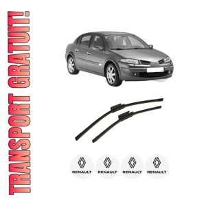 Set stergatoare auto RENAULT MEGANE II Saloon (LM0/1_) din 2003-2010, pentru parbriz auto, 2 bucati, Bosch Aerotwin, din cauciuc siliconat rezistent, 4 Stickere Auto RENAULT