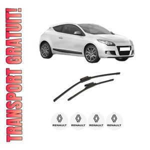 Set stergatoare auto RENAULT MEGANE III Coupe (DZ0/1_) din 2008-2016, pentru parbriz auto, 2 bucati, Bosch Aerotwin, din cauciuc siliconat rezistent, 4 Stickere Auto RENAULT