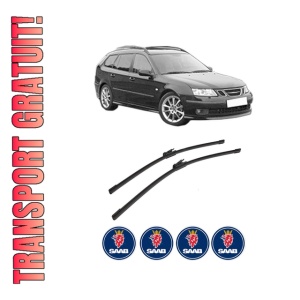 Set stergatoare auto SAAB 9-3 Estate (E50) din 2005-2015, pentru parbriz auto, 2 bucati, Bosch Aerotwin, din cauciuc siliconat rezistent, 4 Stickere Auto SAAB