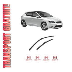 Set stergatoare auto SEAT LEON (5F1) din 2012-2020, pentru parbriz auto, 2 bucati, Bosch Aerotwin, din cauciuc siliconat rezistent, 4 Stickere Auto SEAT