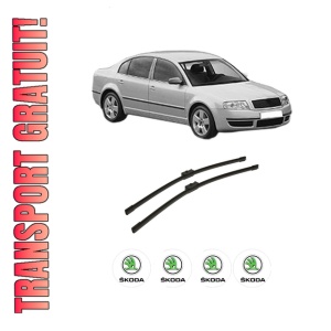 Set stergatoare auto SKODA SUPERB I (3U4) din 2001-2008, pentru parbriz auto, 2 bucati, Bosch Aerotwin, din cauciuc siliconat rezistent, 4 Stickere Auto SKODA