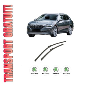 Set stergatoare auto SKODA SUPERB IV Estate (NZ5) din 2023-2024, pentru parbriz auto, 2 bucati, Bosch Aerotwin, din cauciuc siliconat rezistent, 4 Stickere Auto SKODA