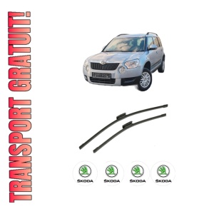 Set stergatoare auto SKODA YETI (5L) din 2009-2017, pentru parbriz auto, 2 bucati, Bosch Aerotwin Multi, din cauciuc siliconat rezistent, 4 Stickere Auto SKODA