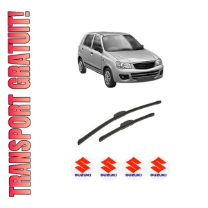 Set stergatoare auto SUZUKI ALTO K10 din 2012-2015, pentru parbriz auto, 2 bucati, Bosch Aerotwin Retrofit, din cauciuc siliconat rezistent, 4 Stickere Auto SUZUKI