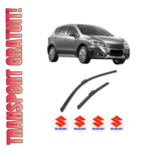 Set stergatoare auto SUZUKI SX4 S-CROSS (JY) din 2013-2022, pentru parbriz auto, 2 bucati, Bosch Aerotwin Retrofit, din cauciuc siliconat rezistent, 4 Stickere Auto SUZUKI