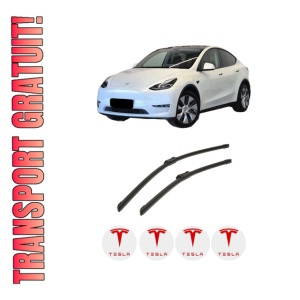 Set stergatoare auto TESLA MODEL Y (5YJY) din 2019-2024, pentru parbriz auto, 2 bucati, Bosch Aerotwin, din cauciuc siliconat rezistent, 4 Stickere Auto TESLA
