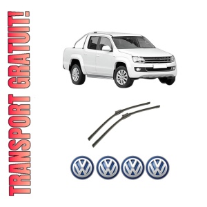 Set stergatoare auto Volkswagen AMAROK (2HA, 2HB, S1B, S6B, S7A, S7B, AGD) din 2010-2022, pentru parbriz auto, 2 bucati, Bosch Aerotwin, din cauciuc siliconat rezistent, 4 Stickere Auto Volkswagen