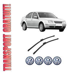 Set stergatoare auto Volkswagen BORA I (1J2) din 1998-2013, pentru parbriz auto, 2 bucati, Bosch Aerotwin, din cauciuc siliconat rezistent, 4 Stickere Auto Volkswagen