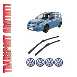 Set stergatoare auto Volkswagen CADDY IV Box Body/MPV (SAA, SAH) din 2015-2020, pentru parbriz auto, 2 bucati, Bosch Aerotwin, din cauciuc siliconat rezistent, 4 Stickere Auto Volkswagen