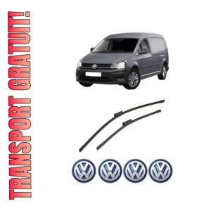 Set stergatoare auto Volkswagen CADDY IV MPV (SAB, SAJ) din 2015-2020, pentru parbriz auto, 2 bucati, Bosch Aerotwin, din cauciuc siliconat rezistent, 4 Stickere Auto Volkswagen