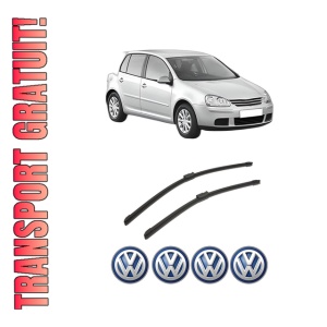 Set stergatoare auto Volkswagen GOLF V (1K1) din 2003-2009, pentru parbriz auto, 2 bucati, Bosch Aerotwin, din cauciuc siliconat rezistent, 4 Stickere Auto Volkswagen