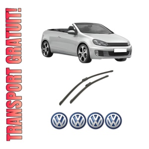 Set stergatoare auto Volkswagen GOLF VI Convertible (517) din 2011-2016, pentru parbriz auto, 2 bucati, Bosch Aerotwin, din cauciuc siliconat rezistent, 4 Stickere Auto Volkswagen