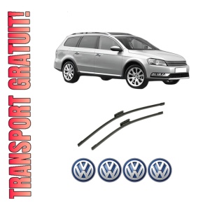Set stergatoare auto Volkswagen PASSAT ALLTRACK B7 (365) din 2012-2014, pentru parbriz auto, 2 bucati, Bosch Aerotwin Multi, din cauciuc siliconat rezistent, 4 Stickere Auto Volkswagen