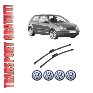 Set stergatoare auto Volkswagen POLO IV (9N_, 9A_) din 2001-2009, pentru parbriz auto, 2 bucati, Bosch Aerotwin Multi, din cauciuc siliconat rezistent, 4 Stickere Auto Volkswagen
