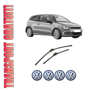 Set stergatoare auto Volkswagen POLO V (6R1, 6C1) din 2009-2022, pentru parbriz auto, 2 bucati, Bosch Aerotwin, din cauciuc siliconat rezistent, 4 Stickere Auto Volkswagen