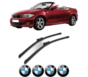 Set stergatoare BMW Seria 1 Convertible (E88) din 2007-2013, pentru parbriz auto, 2 bucati, Bosch Aerotwin, din cauciuc siliconat rezistent, 4 Stickere Auto BMW Seria v43779