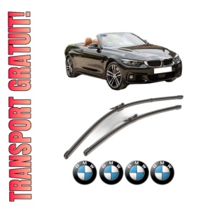 Set stergatoare BMW Seria 4 Convertible (F33, F83) din 2013-2020, pentru parbriz auto, 2 bucati, Valeo Silencio Xtrm, din cauciuc siliconat rezistent, 4 Stickere Auto BMW Seria