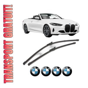 Set stergatoare BMW Seria 4 Convertible (G23, G83) din 2020-2024, pentru parbriz auto, 2 bucati, Valeo Silencio Xtrm, din cauciuc siliconat rezistent, 4 Stickere Auto BMW Seria