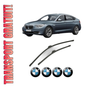 Set stergatoare BMW Seria 5 Gran Turismo (F07) din 2009-2017, pentru parbriz auto, 2 bucati, Bosch Aerotwin, din cauciuc siliconat rezistent, 4 Stickere Auto BMW Seria